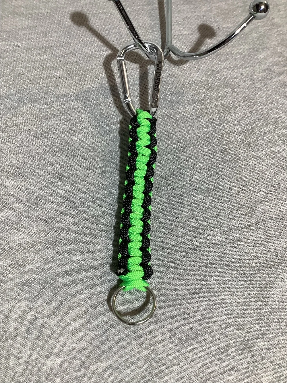 Handmade Green & Black Paracord Keychain with Carabiner